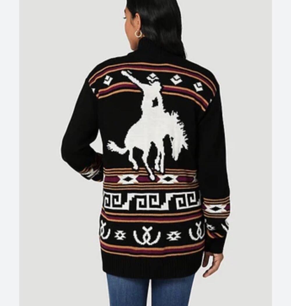 Wrangler Retro Southwestern Horse Zip Cardigan Sweater Black Women S Ranch Rodeo